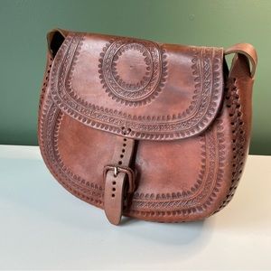 Mexican leather handbag cognac color large